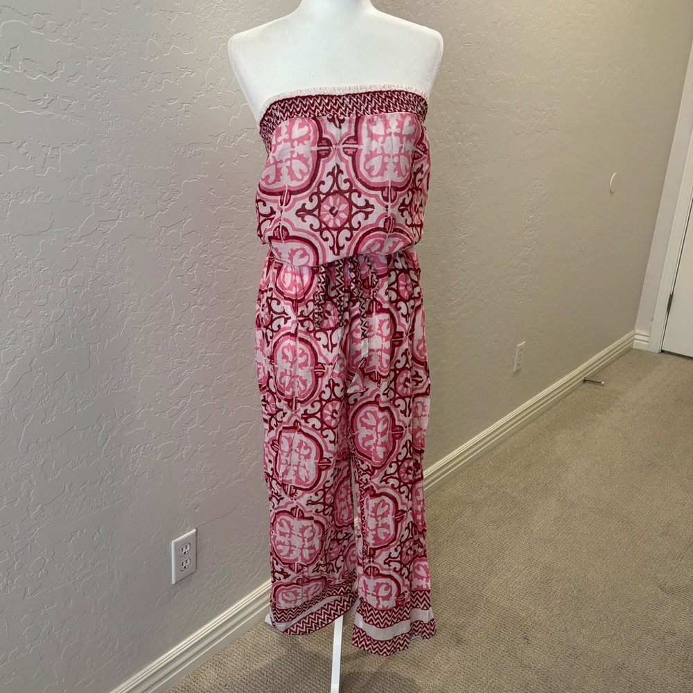 Pink and Red Strapless Jumpsuit